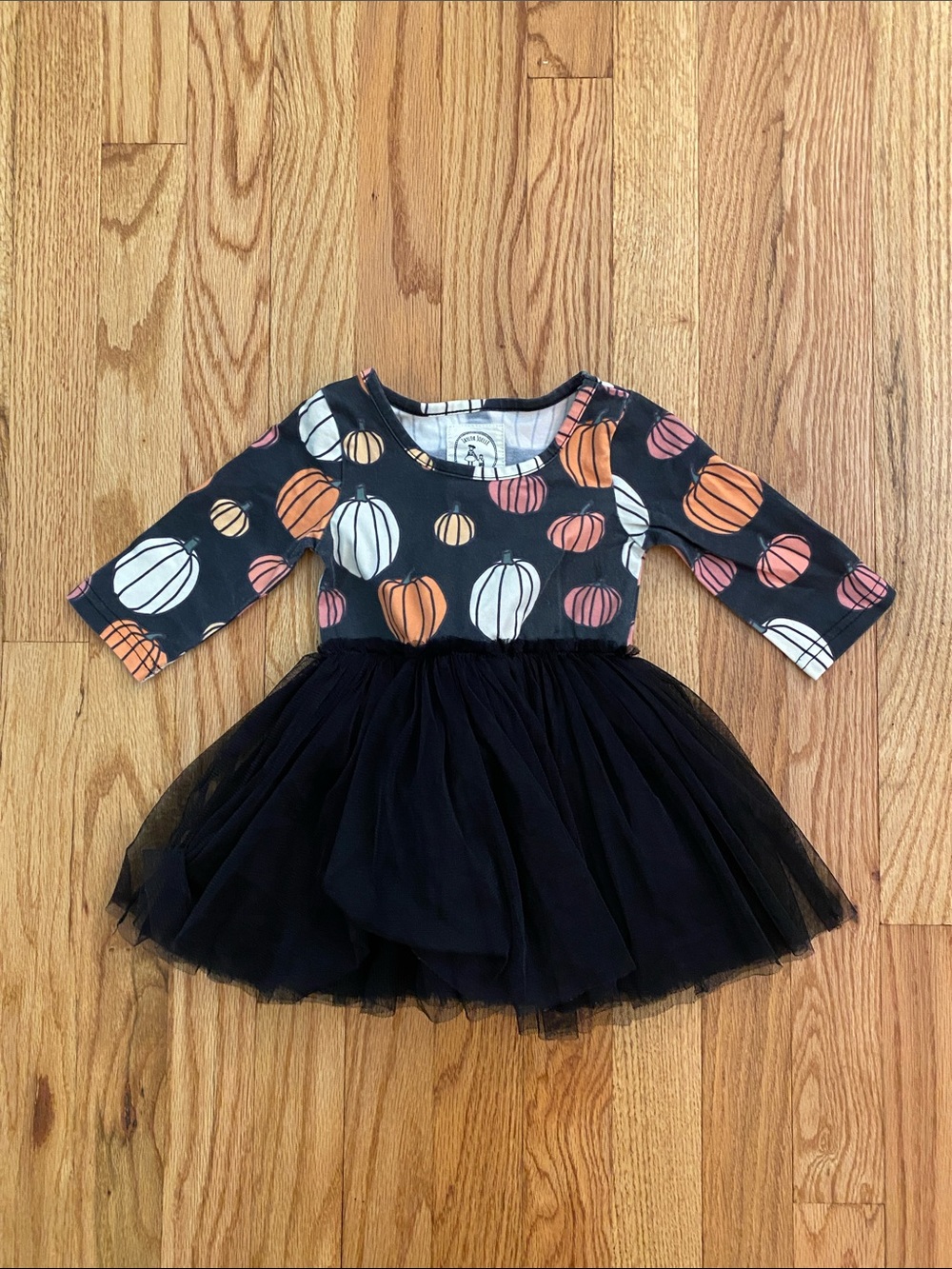 Black Pumpkin Print Tulle Dress - Kids Halloween Costume